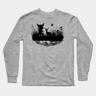 Litte fairy with deer in the night Long Sleeve T-Shirt